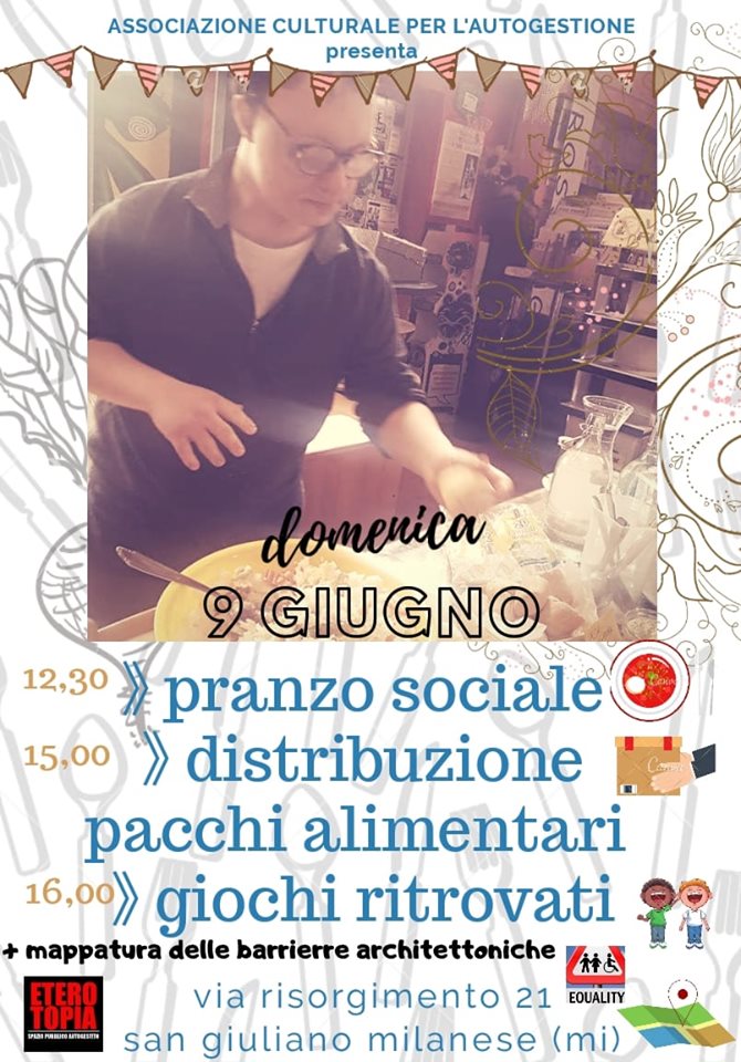 9 GIUGNO 2019 // Pranzo sociale, Distribuzione pacchi alimentari, Giochi ritrovati, Mappatura delle barriere architettoniche