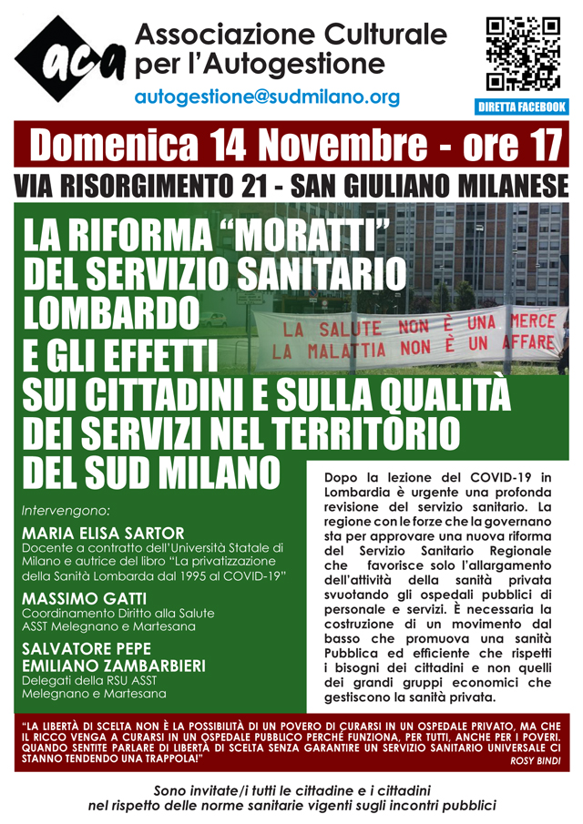 LA RIFORMA “MORATTI” DEL SERVIZIO SANITARIO LOMBARDO – Domenica 14 novembre