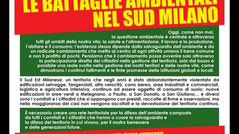 LE BATTAGLIE AMBIENTALI NEL SUD MILANO – Domenica 21 novembre