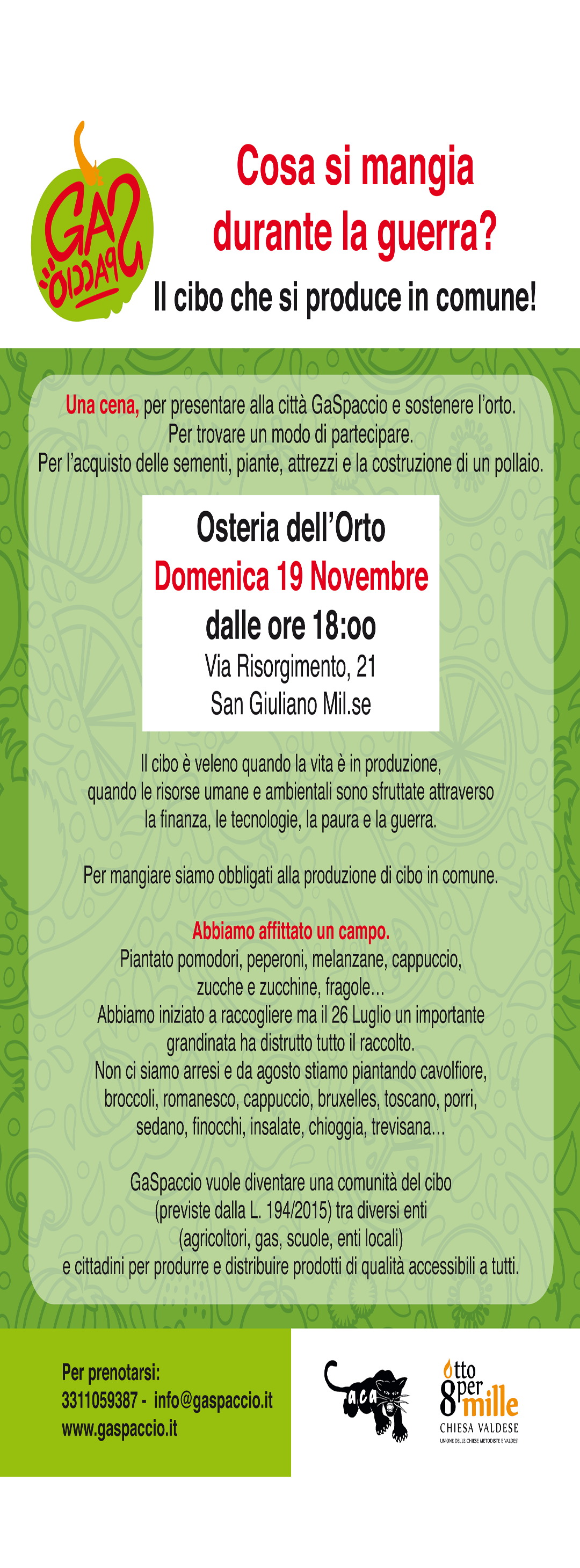 Domenica 19 Novembre: Osteria dell’Orto!