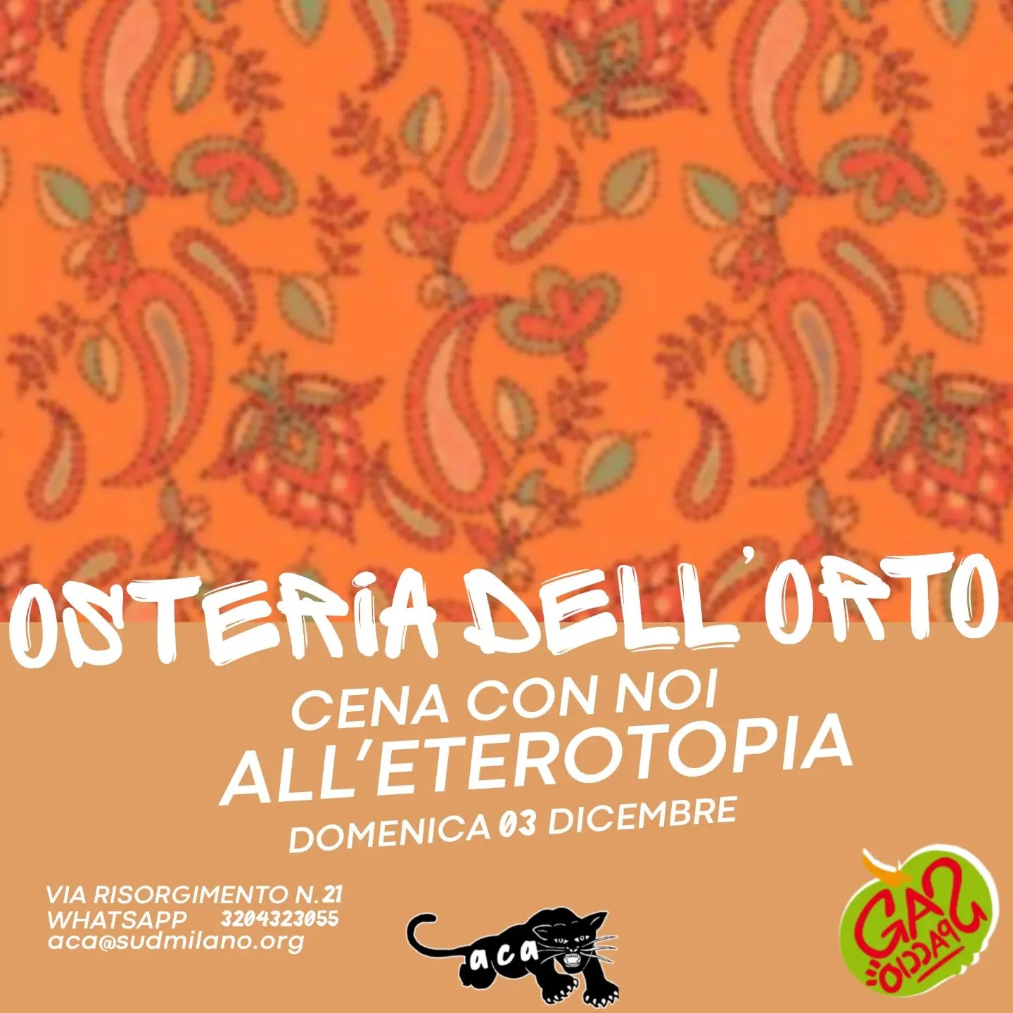 Domenica 3 Dicembre: Osteria dell’Orto!