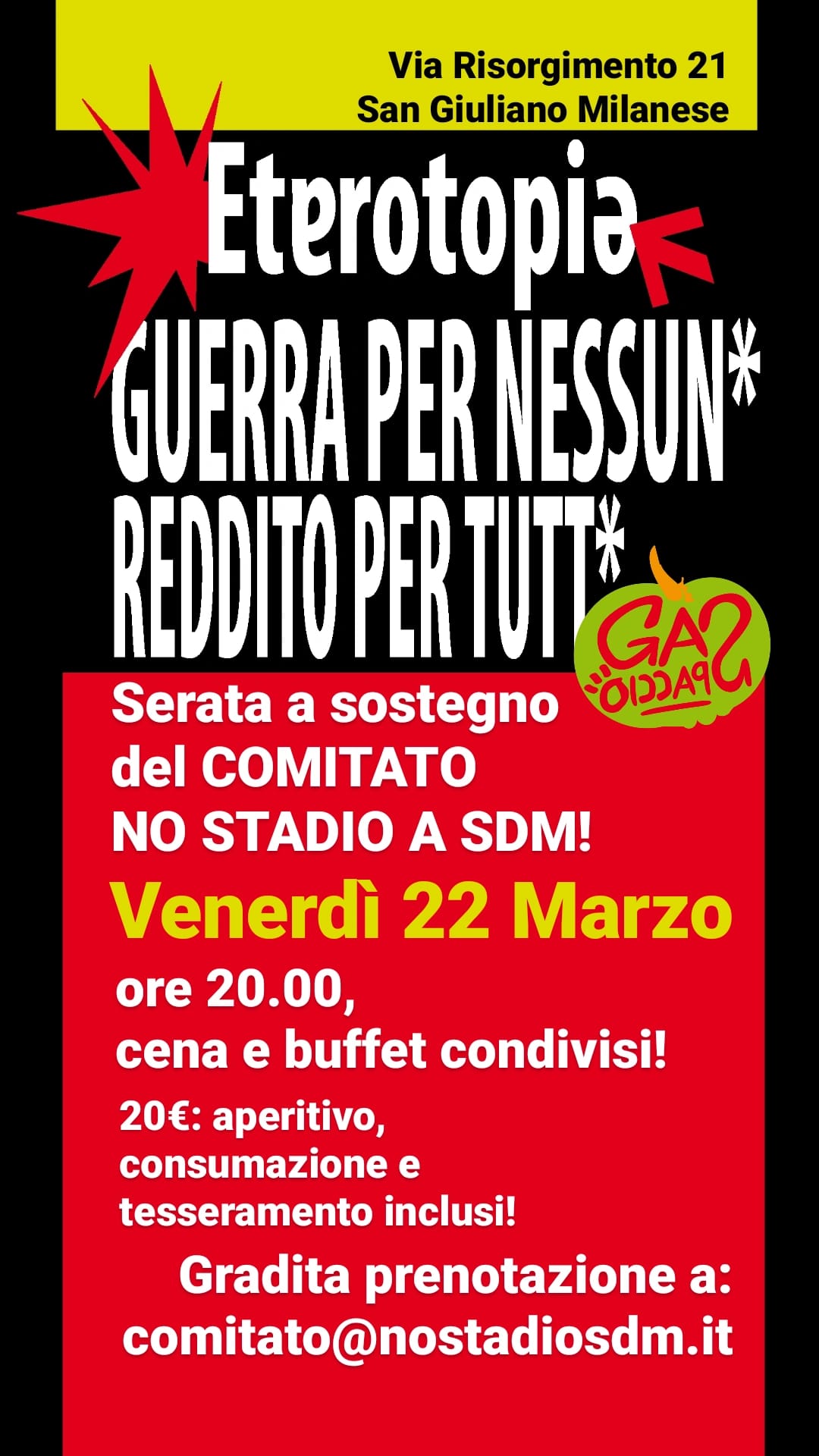 Venerdì 22 Marzo: NO STADIO A SDM!